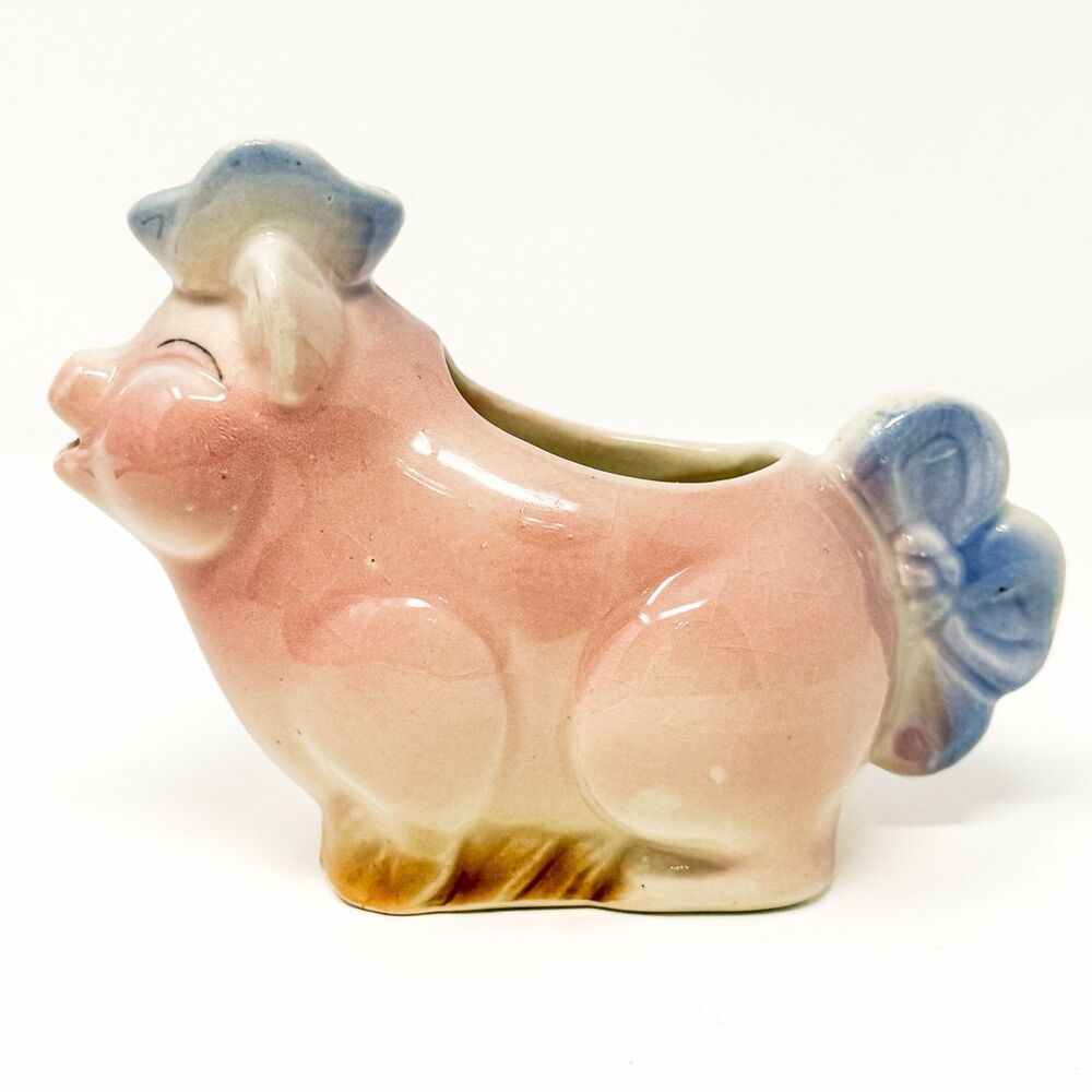 Vintage Royal Copley Pig Creamer Pink Blue Beret Spaulding China 1940s